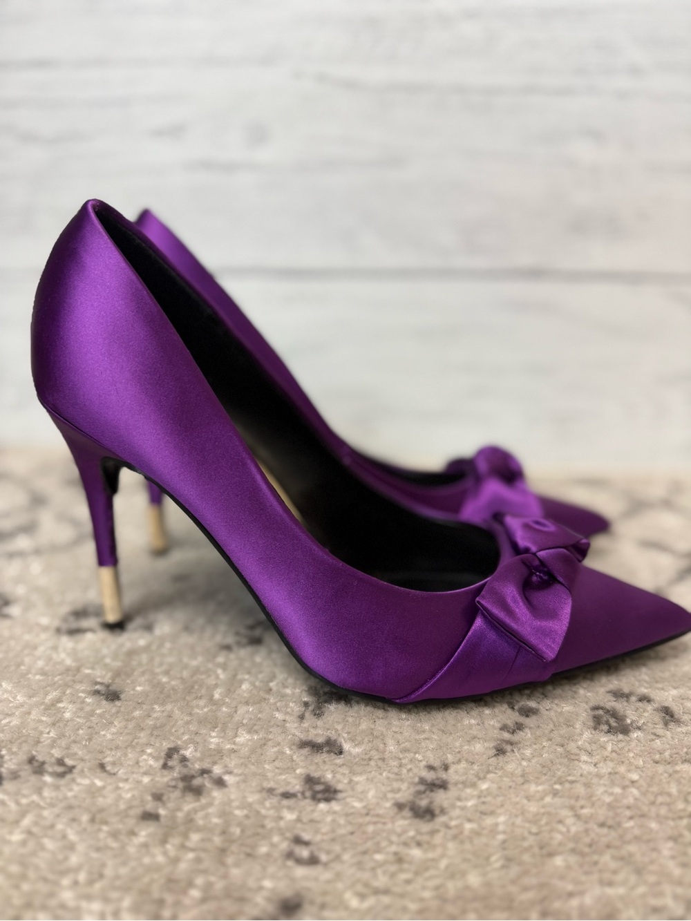 NWT Woman’s Nine West Purple Pointed-Toe Satin Pumps with Bow - Picture 7 of 11